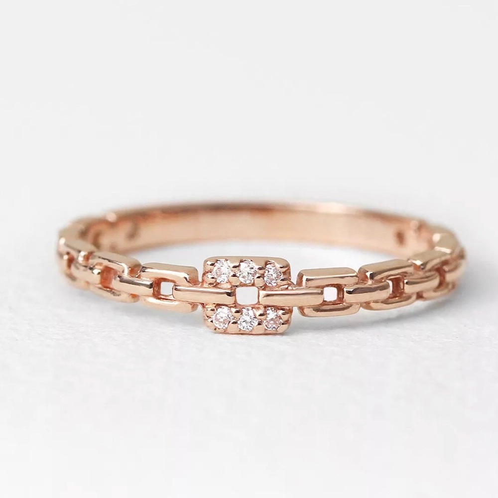 Solid 14K Gold Natural Diamond Chain Shape Ring